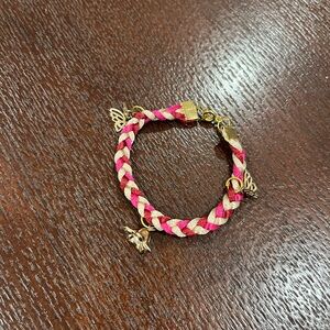 Handmade Pink and white Braided Bracelet with Charms